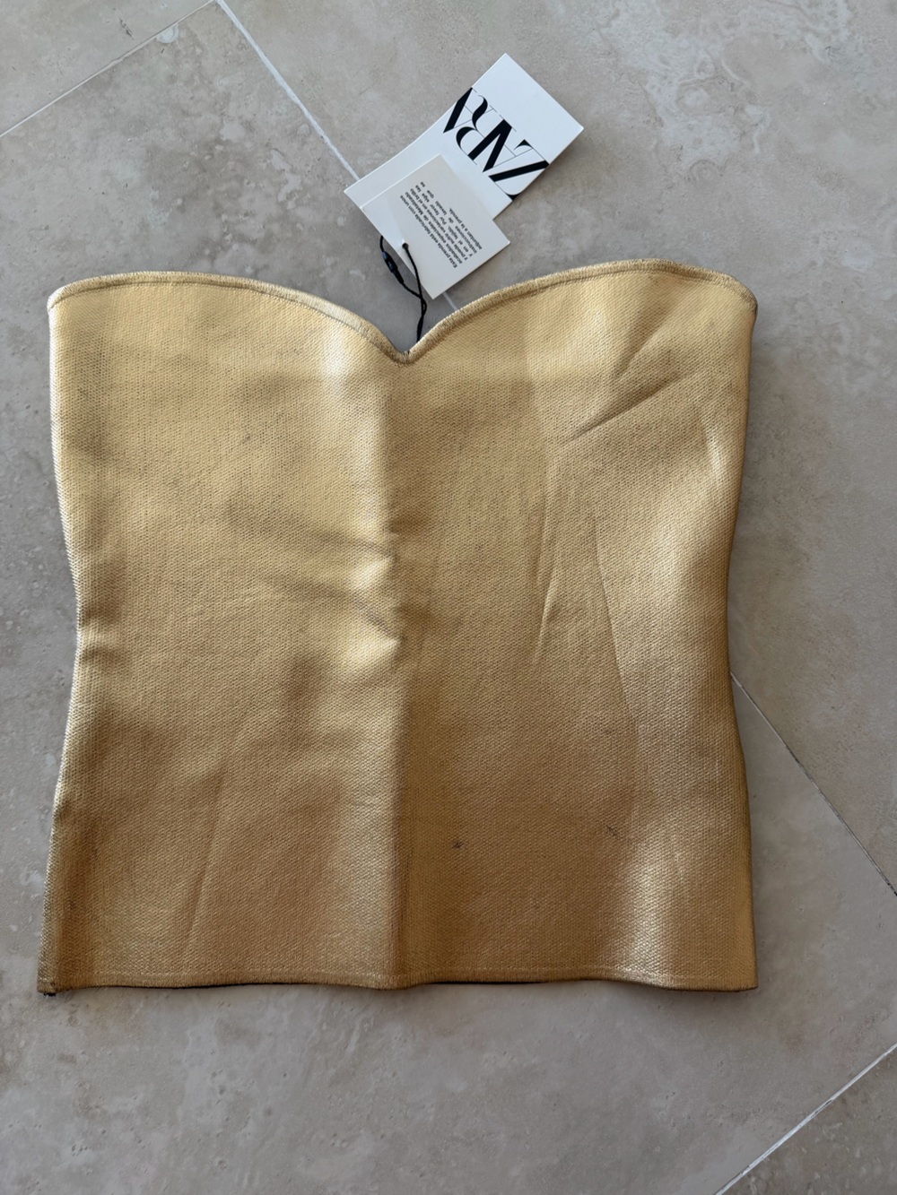 Zara Metallic Gold Strapless Bustier Camisole